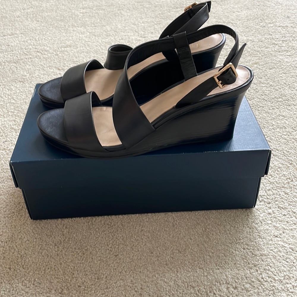 COLE HAAN Black Leather Ravenna Wedge.